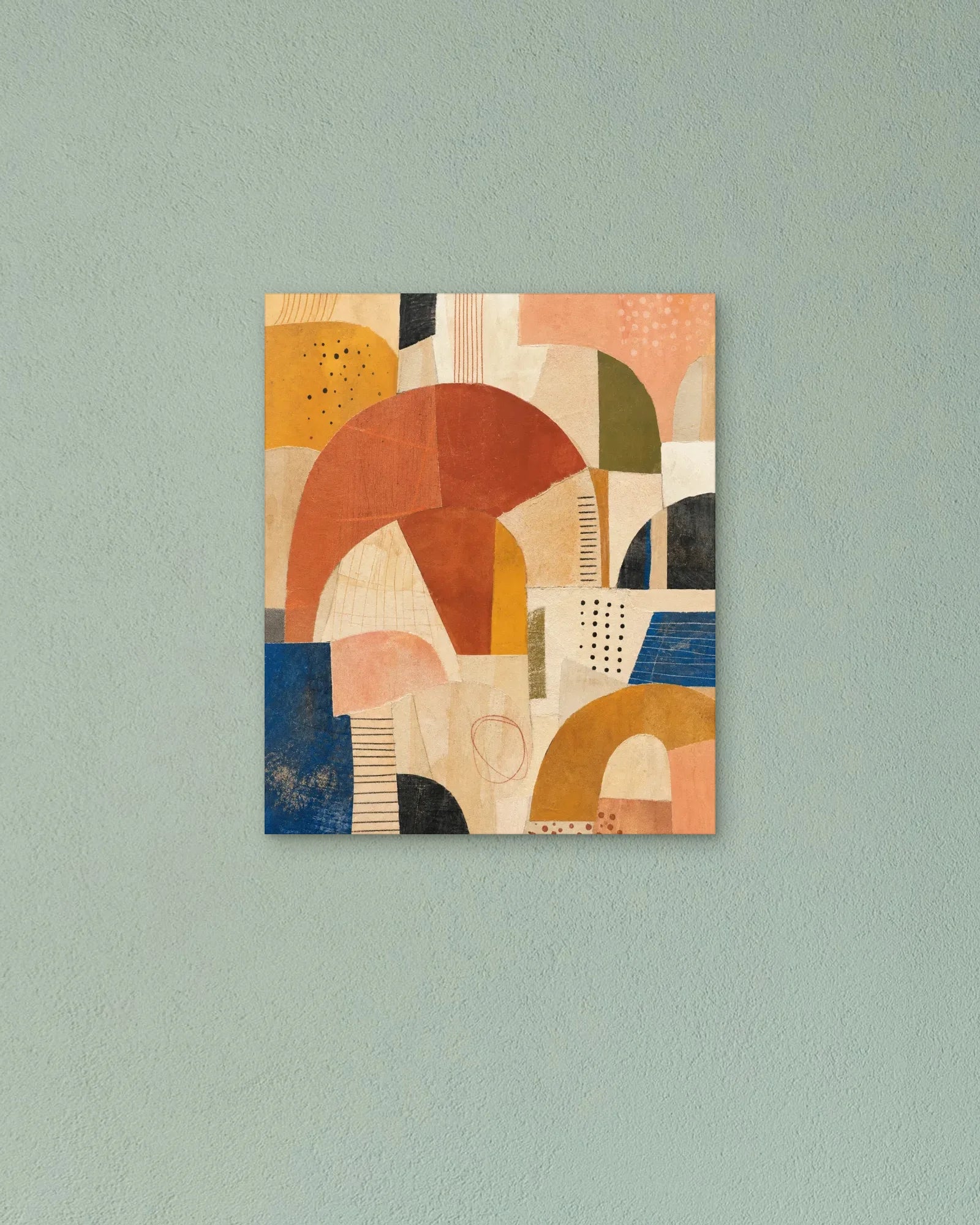 Sunlit Mosaic I terracotta art print hung in a warm neutral room