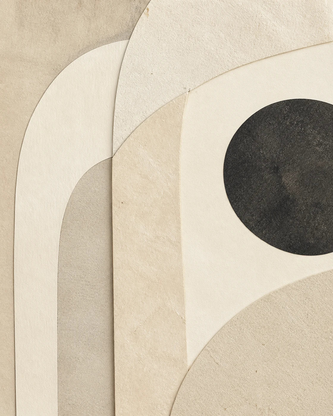 Abstract neutral wall art with warm ivory arches and a charcoal circle